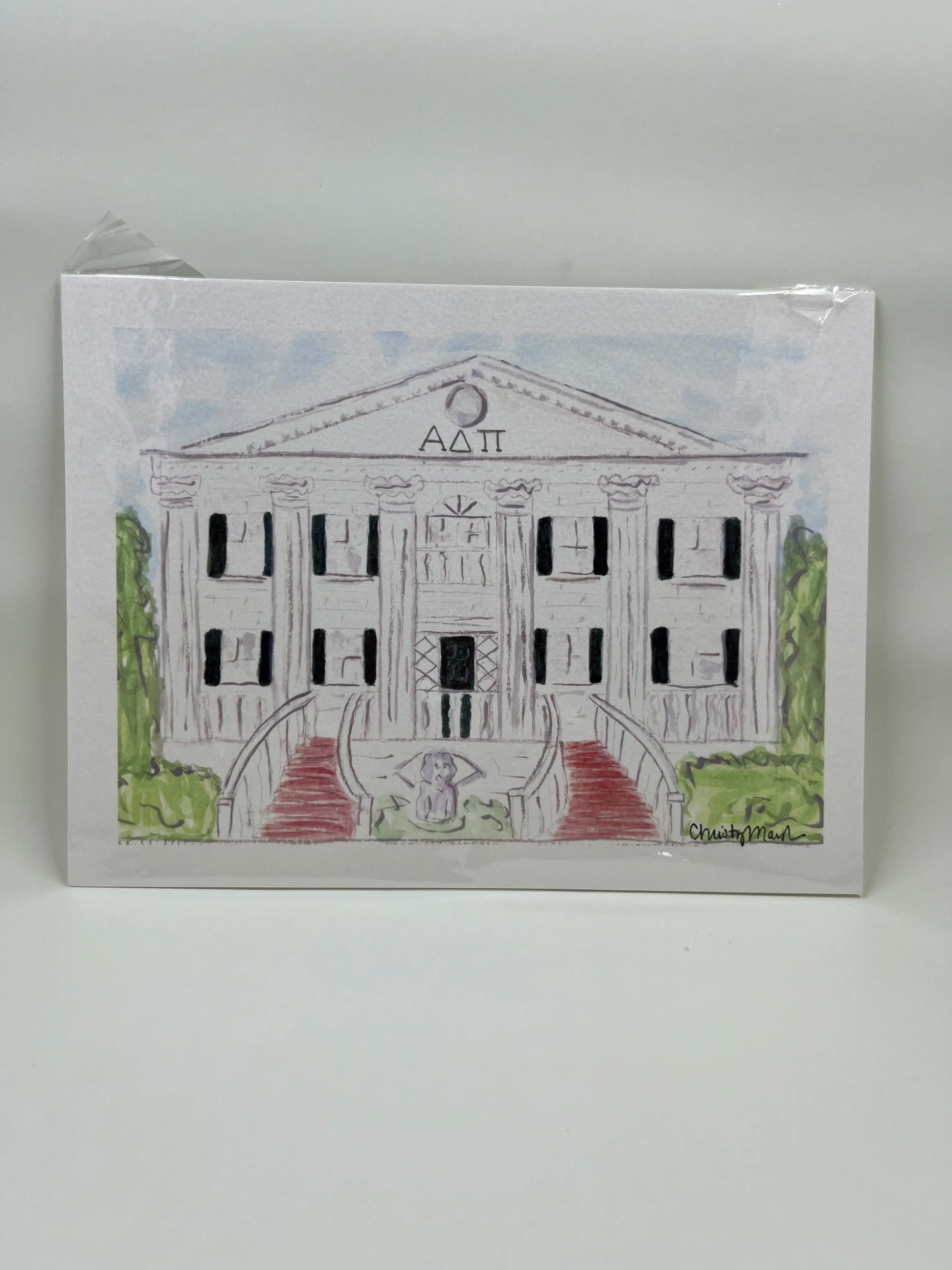 Watercolor art print of the Alpha Delta Pi sorority house at Georgia Southern University by Sugars and Sketches.