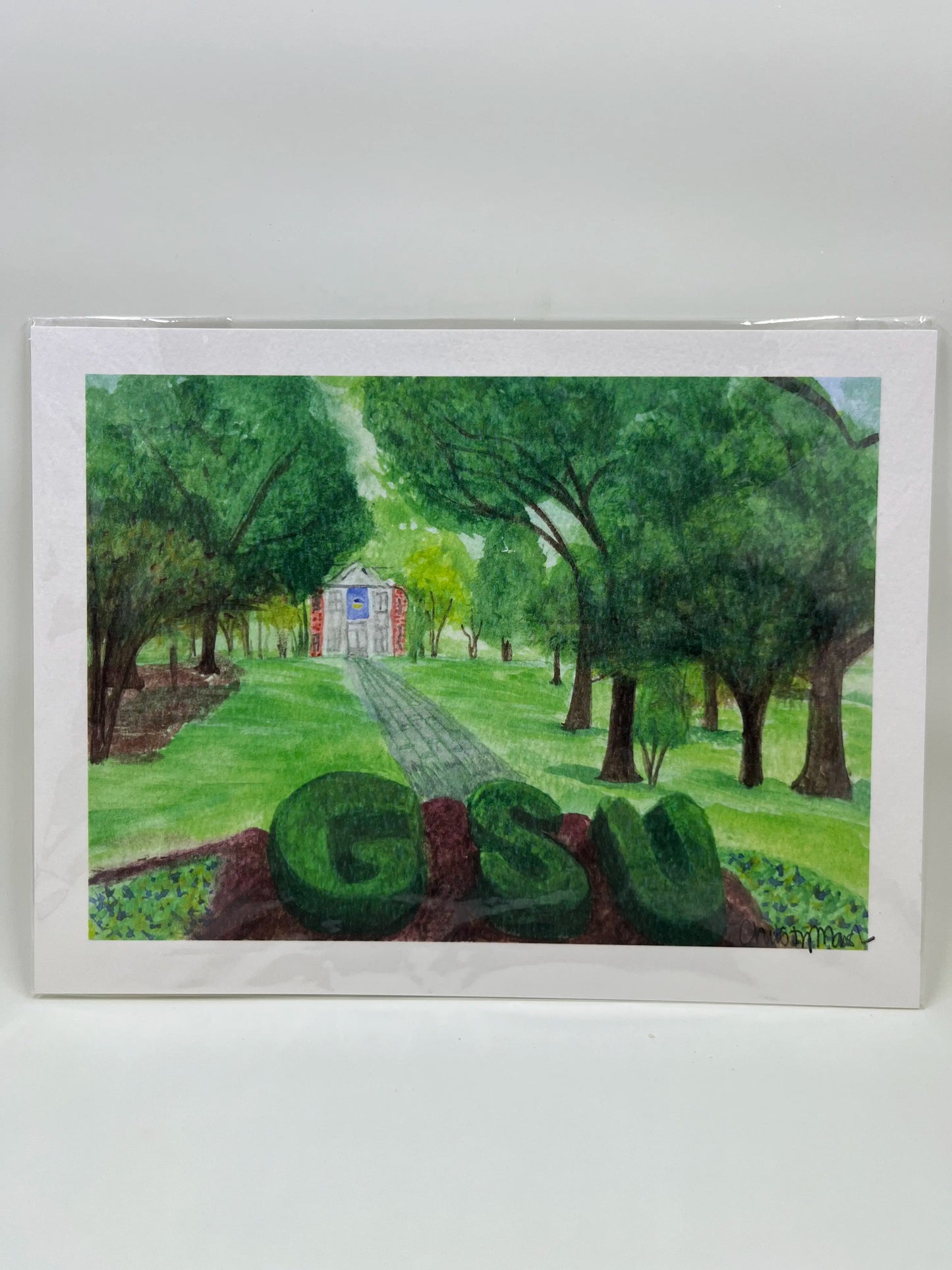 Watercolor art print of the Sweetheart Circle at Georgia Southern University, created by Sugars and Sketches.