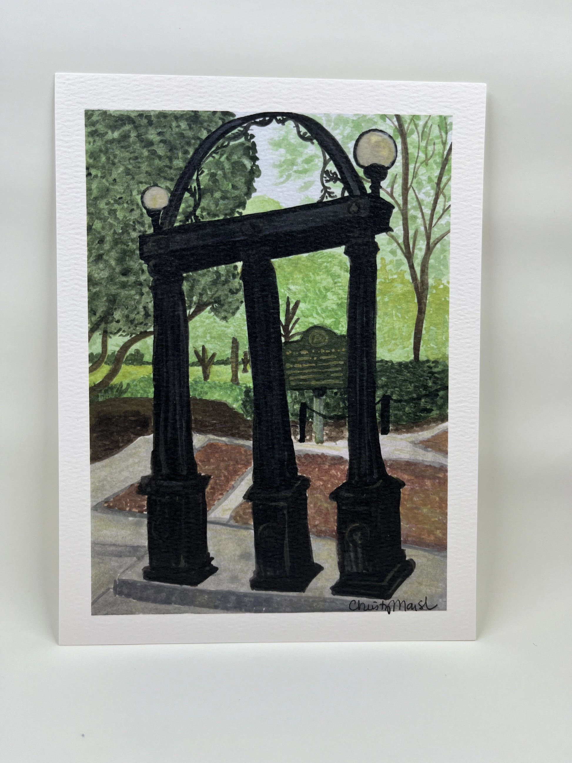 Watercolor art print of The Arch, the iconic landmark at the University of Georgia, created by Sugars and Sketches.